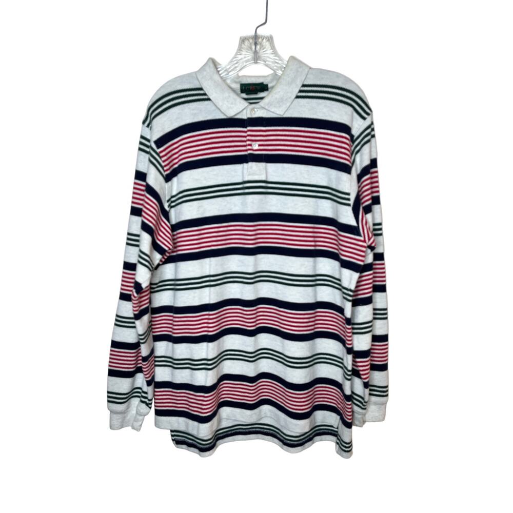 J Crew Striped  Long Sleeve Polo Collared Rugby Cotton Shirt